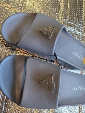 GUESS Blue/Grey Slide Sandals with Triangle Logo